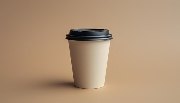 eine Kaffeetasse mit Deckel neben einem weißen Hintergrund
