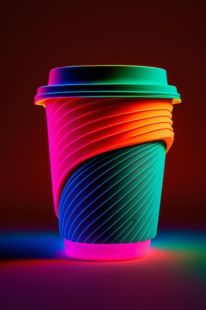 Eine Kaffeetasse mit Neonfarben darauf