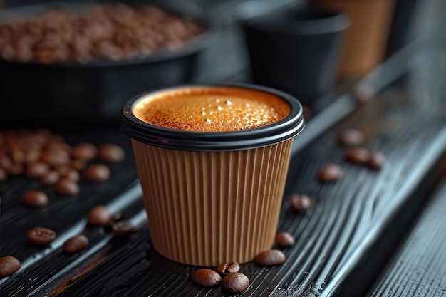 Eine Kaffeetasse steht auf dem Tisch