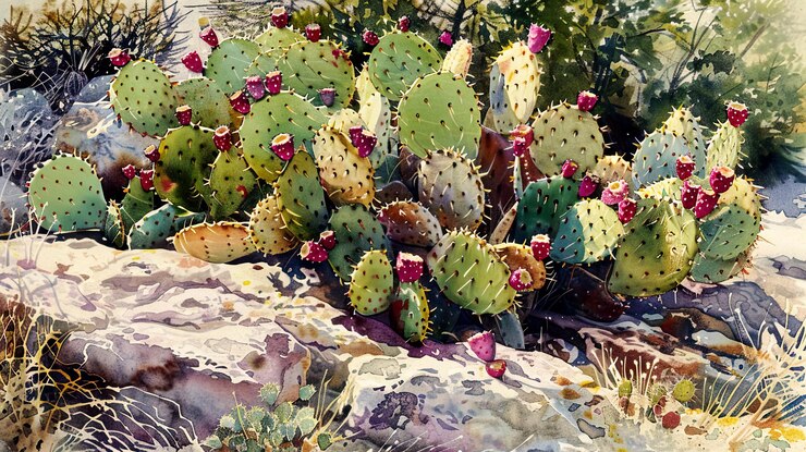 eine Kaktuspflanze mit roten Blüten und einer lila Blüte