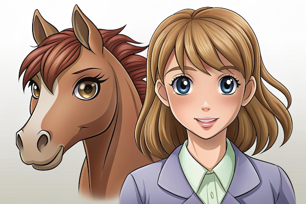 eine Karikatur einer Frau mit einem Pferd und einem Pferd