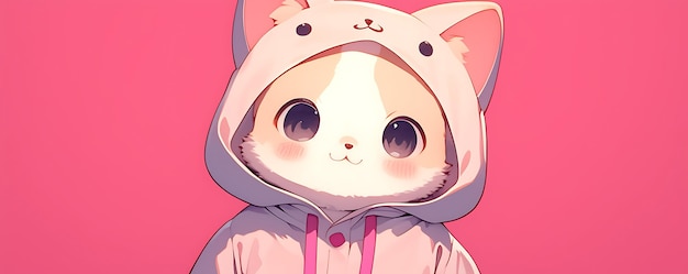 eine Karikatur einer Katze mit einem pinkfarbenen Hoodie
