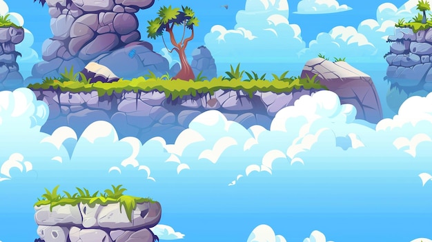 eine Karikatur einer Landschaft mit einem Baum und Felsen