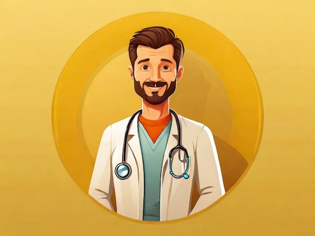 Eine Karikatur eines Arztes mit einem Stethoskop am Hals Vektor-Illustration Isolierter Cartoon-Stil einfach sehr minimal