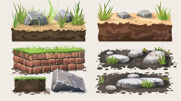 eine Karikatur eines Gartens mit Felsen und Gras