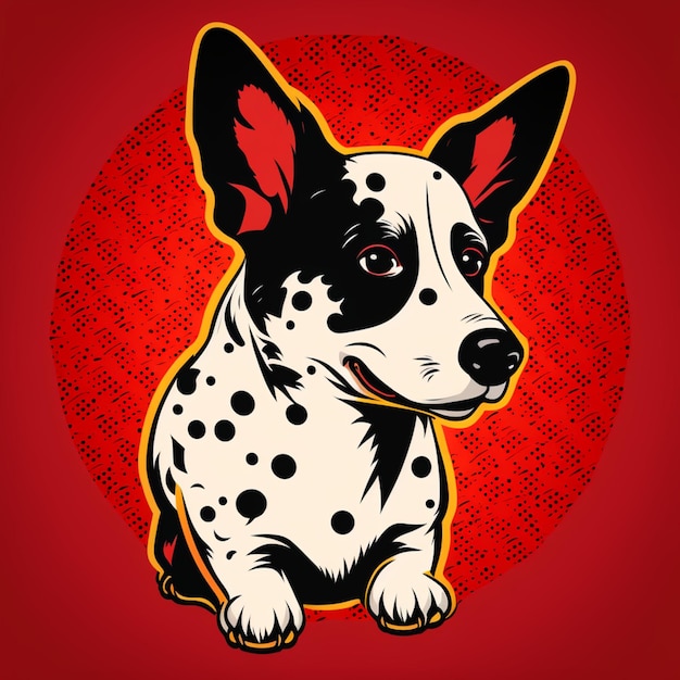 Eine Karikatur eines Hundes mit rotem Hintergrund, auf dem "Hund" steht