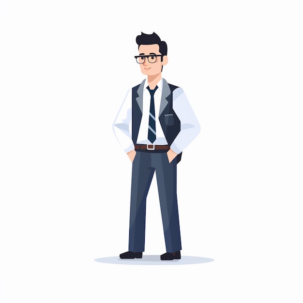 eine Karikatur eines Mannes mit Brille und einer Weste, auf der steht, dass er ein Mann ist
