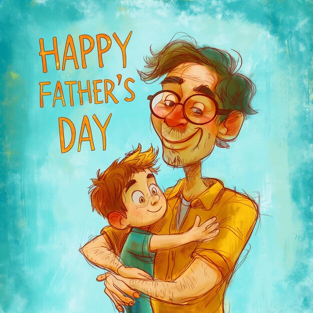eine Karikatur eines Vaters und seines Sohnes mit Brille, die ihre Arme illustrieren