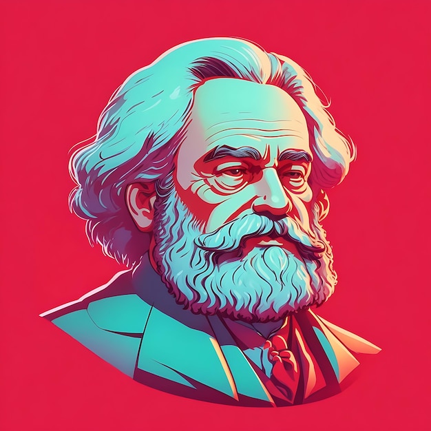 Eine Karikatur-Illustration von Karl Marx mit Schwerpunkt auf seinen revolutionären Ideen