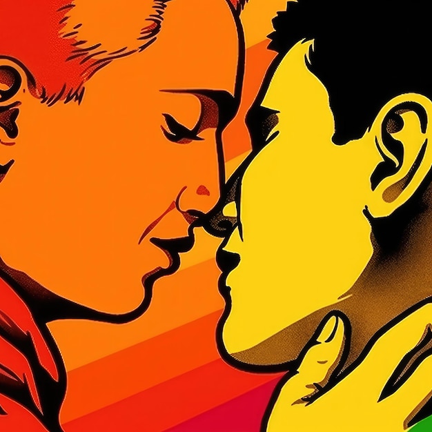 Eine Karikatur von zwei Menschen, die sich küssen.