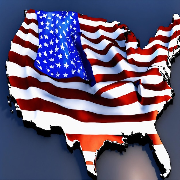 Foto eine karte der vereinigten staaten von amerika mit einer flagge und einer flagge am 4. juli