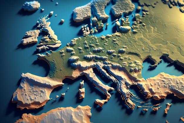 Foto eine karte von europa mit europa an der spitze.