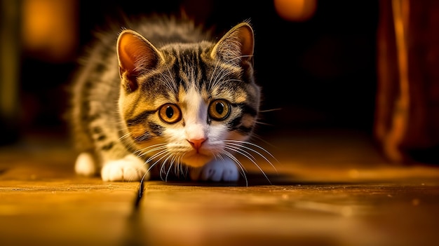 Foto eine katze auf der jagd im haus, erstellt mit generativer ki