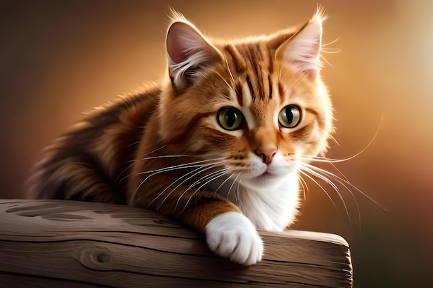 Eine Katze auf einem Zaun mit braunem Hintergrund