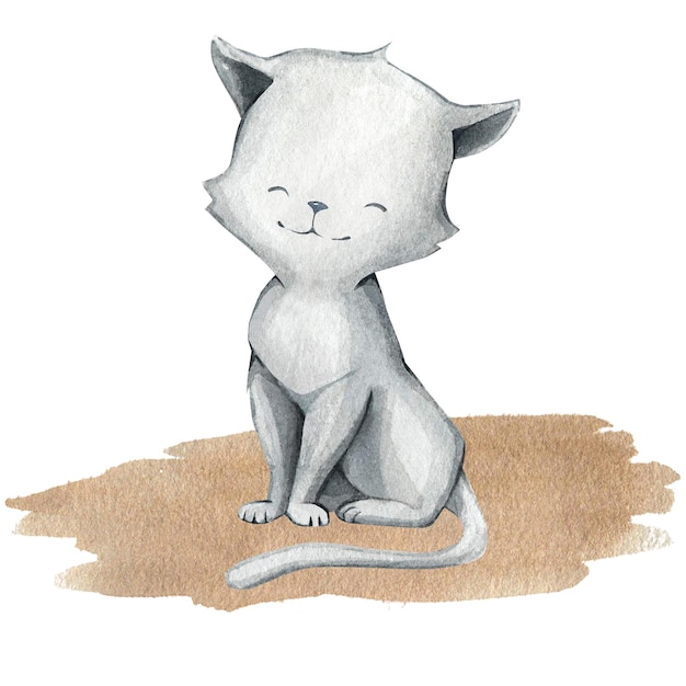 Eine Katze, die auf dem Gras sitzt. Illustration im Aquarellstil eignet sich für Design, Dekor, Kleidungsdesign, Tertration, Stoffe, Utensilien, Dinge usw.