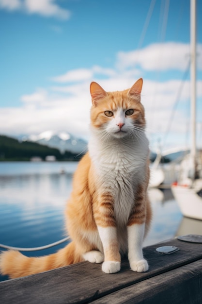 eine Katze, die auf einem Boot sitzt