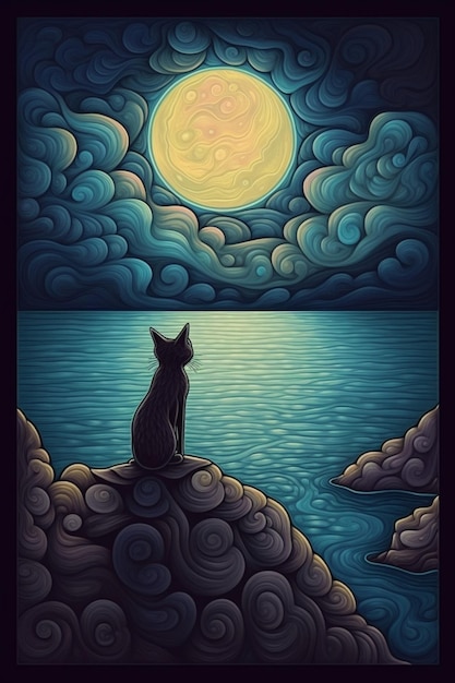 Eine Katze, die den Mond betrachtet
