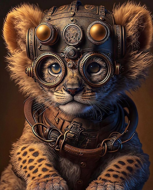 Eine Katze, die einen Steampunk-Hut und einen Steampunk-Hut trägt