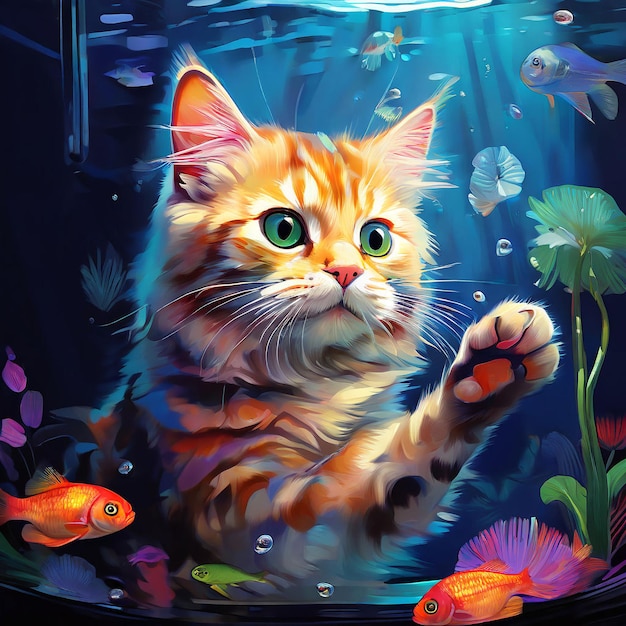 Eine Katze fängt Fische