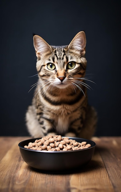 Eine Katze frisst Futter aus einer Schüssel