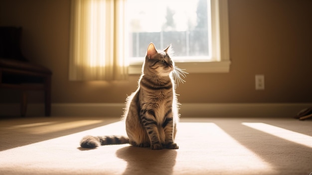 eine Katze in der Sonne am Fenster