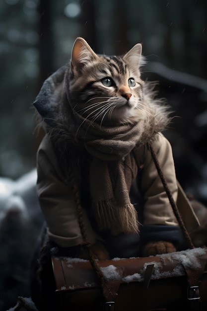 Eine Katze in einem Mantel