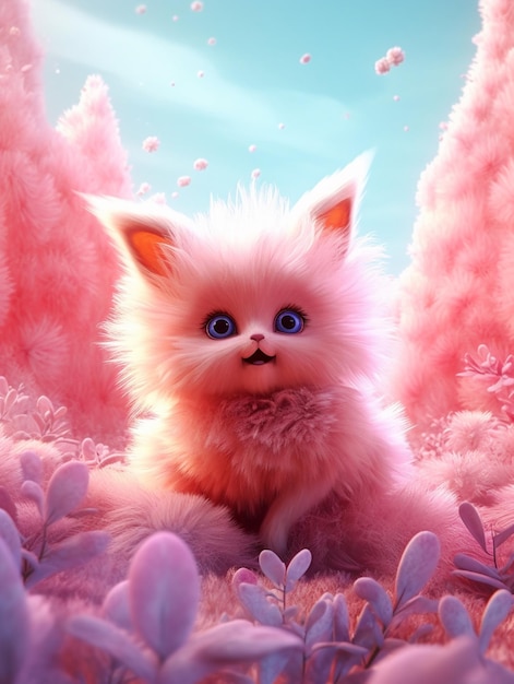 Eine Katze in einem rosa Blumenfeld