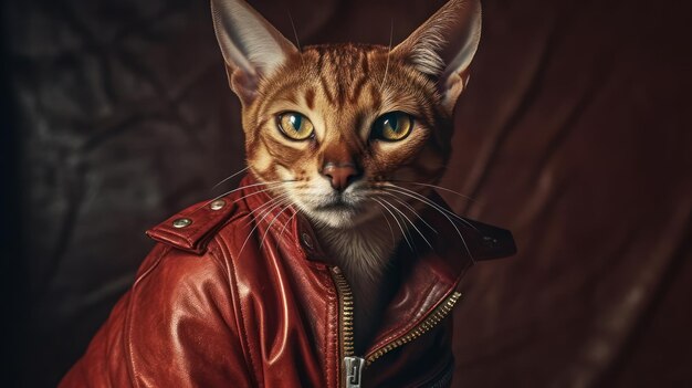 Eine Katze in einer roten Jacke