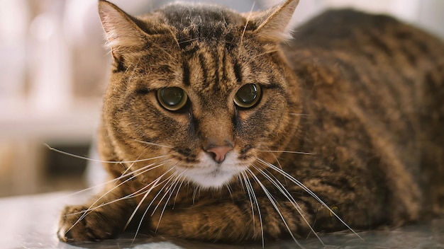 Eine Katze mit braunem und schwarzem Gesicht