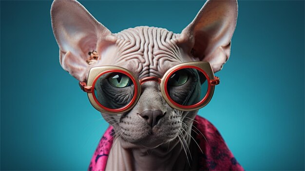 Eine Katze mit Brille, auf der „Katze“ steht