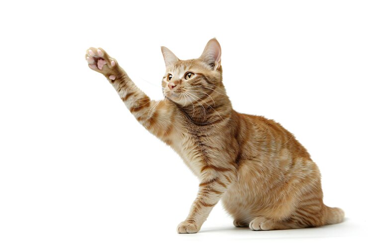 Foto eine katze mit der pfote in der luft