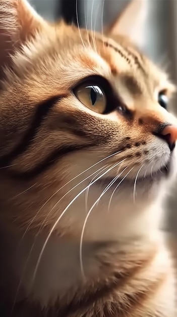 Eine Katze mit einem braunen Streifen im Gesicht blickt in die Kamera.