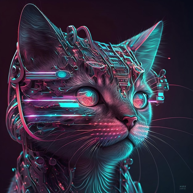 eine Katze mit einem futuristischen Design im Gesicht, generative KI