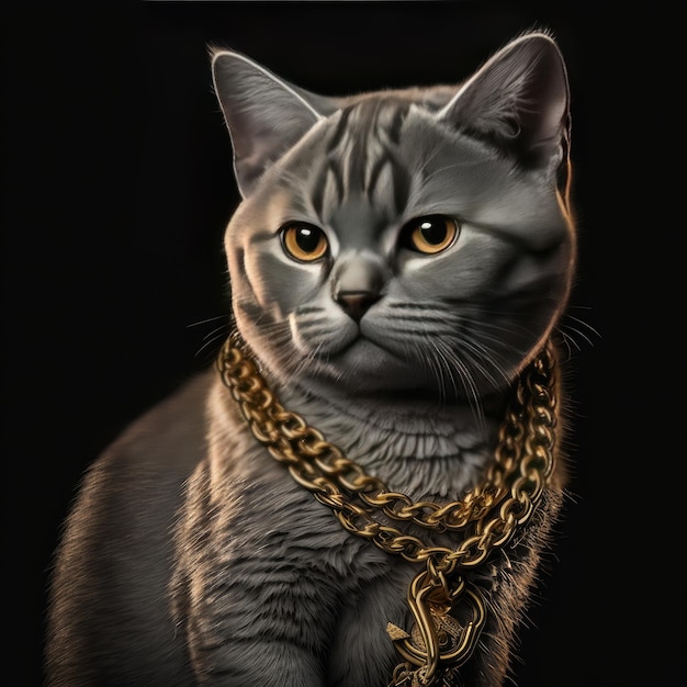 Eine Katze mit einer goldenen Kette um den Hals