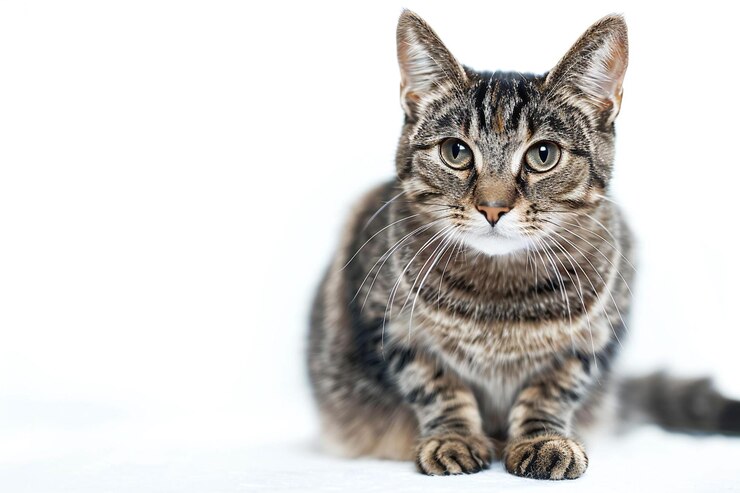 Foto eine katze mit einer weißen nase und einem schwarz-braunen gestreiften gesicht
