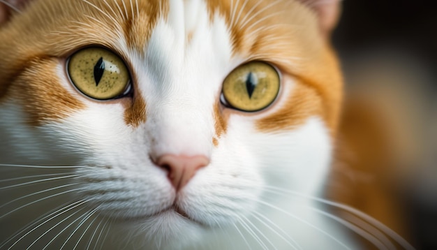 Eine Katze mit grünen Augen und einem weißen Streifen im Gesicht