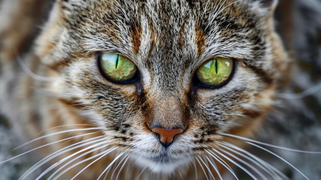 eine Katze mit grünen Augen und einer schwarz-braunen gestreiften Nase