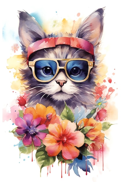 Eine Katze mit Hut und Sonnenbrille