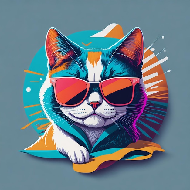 Eine Katze mit Sonnenbrille, auf der „Katze“ steht.