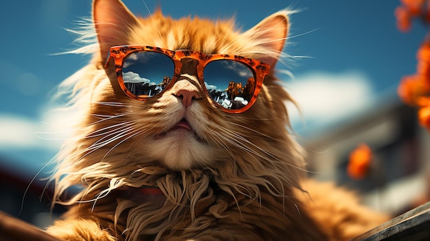 Eine Katze mit Sonnenbrille. Katze mit Sonnenbrille