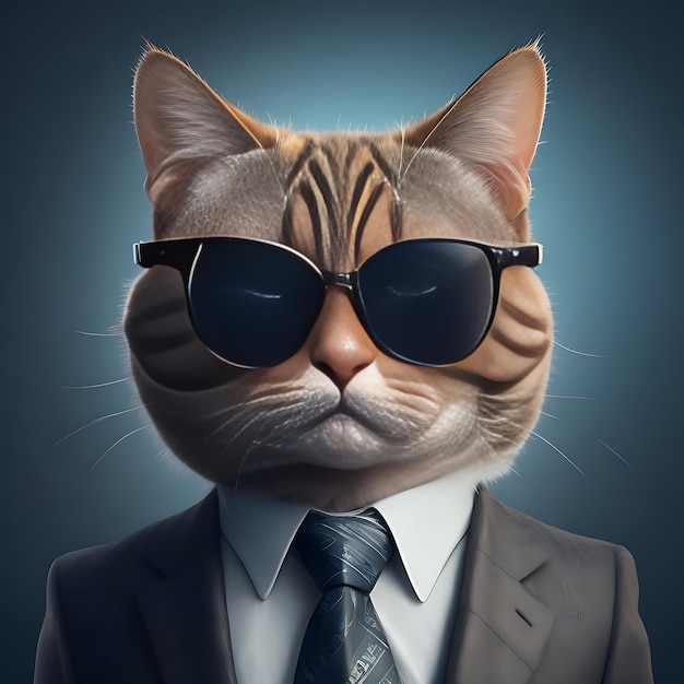 Eine Katze mit Sonnenbrille und einem Anzug mit Krawatte Generative KI-Bild