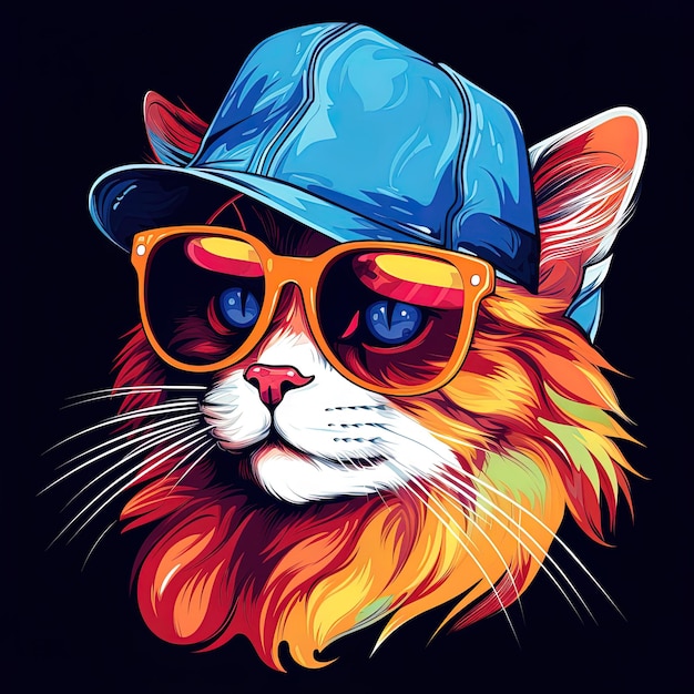 eine Katze mit Sonnenbrille und einem Hut, auf dem "Katze" steht.