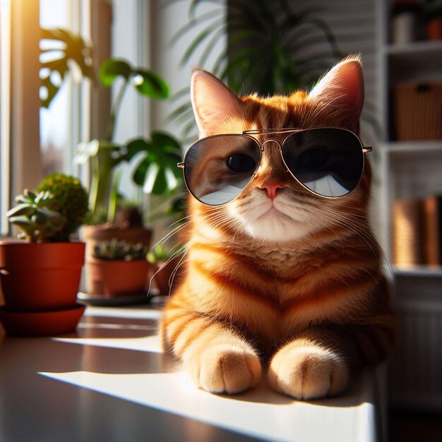 Eine Katze mit Sonnenbrille