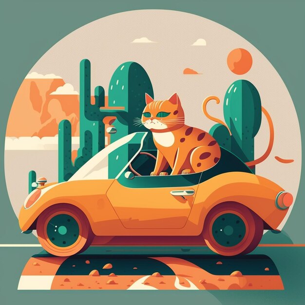 Eine Katze reitet auf einer Auto-Vektorillustration