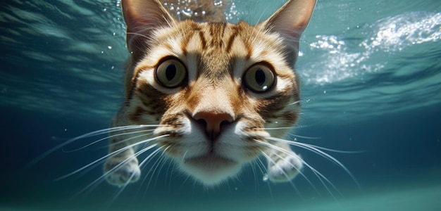 Eine Katze schwimmt unter Wasser