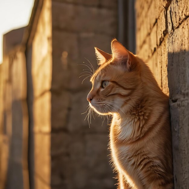 eine Katze sitzt an einer Wand und schaut aus dem Fenster