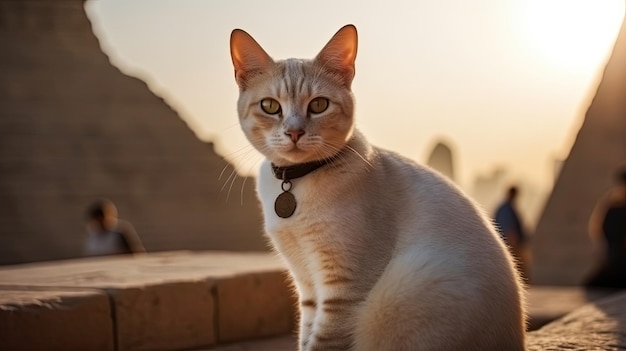 Eine Katze sitzt auf dem Dach der Pyramiden von Gizeh