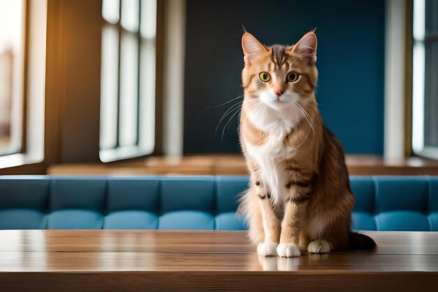 Eine Katze sitzt auf dem Tisch. Realistisch.