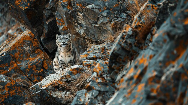 eine Katze sitzt auf einem Felsen in einem Wald