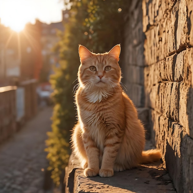 eine Katze sitzt auf einem Felsvorsprung und die Sonne scheint dahinter